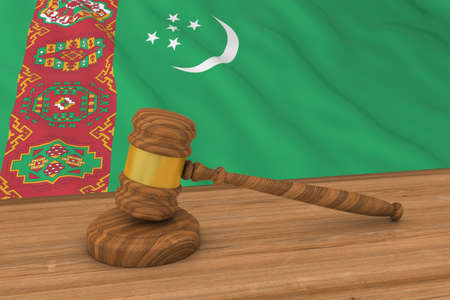 Turkmen Law Concept - Flag of Turkmenistan Behind Judge's Gavel 3D Illustrationの写真素材