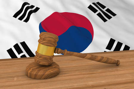 South Korean Law Concept - Flag of South Korea Behind Judge's Gavel 3D Illustrationの写真素材