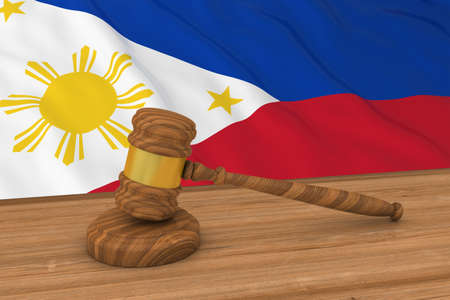 Filipino Law Concept - Flag of Philippines Behind Judge's Gavel 3D Illustrationの写真素材