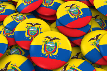 Ecuador Badges Background - Pile of Ecuadorian Flag Buttons 3D Illustrationの写真素材