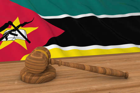 Mozambican Law Concept - Flag of Mozambique Behind Judge's Gavel 3D Illustrationの写真素材