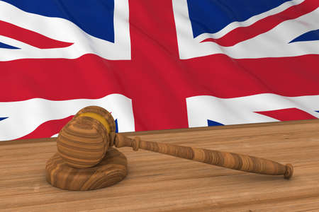 UK Law Concept - Flag of Great Britain Behind Judge's Gavel 3D Illustrationの写真素材
