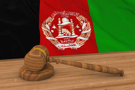 Afghan Law Concept - Flag of Afghanistan Behind Judge's Gavel 3D Illustrationの写真素材