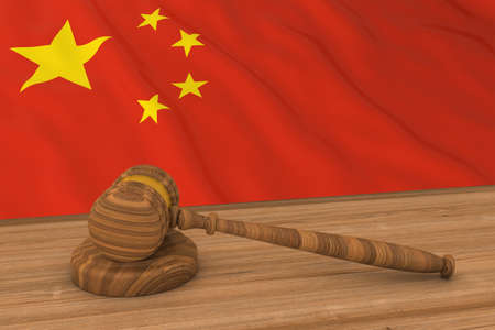 Chinese Law Concept - Flag of China Behind Judge's Gavel 3D Illustrationの写真素材