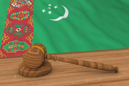Turkmen Law Concept - Flag of Turkmenistan Behind Judge's Gavel 3D Illustrationの写真素材