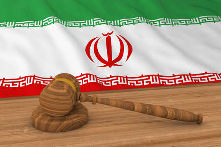 Iranian Law Concept - Flag of Iran Behind Judge's Gavel 3D Illustrationの写真素材
