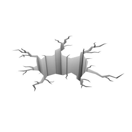 Cartoon Style Cracked Hole in Ground Isolated on White 3D Illustrationの写真素材