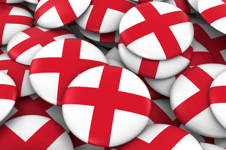 England Badges Background - Pile of English Flag Buttons 3D Illustrationの写真素材