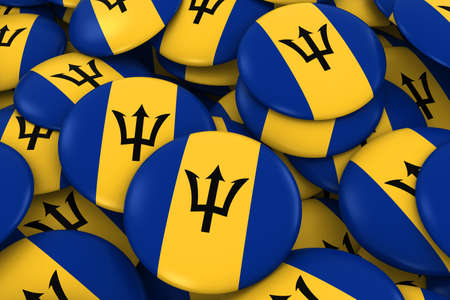Barbados Badges Background - Pile of Barbadian Flag Buttons 3D Illustrationの写真素材