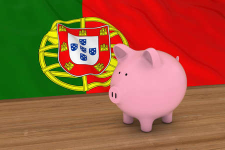 Portugal Finance Concept - Piggybank in front of Portuguese Flag 3D Illustrationの写真素材