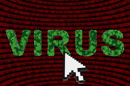 Computer Virus Concept - Virus Text on Binary Code Background 3D Illustration
