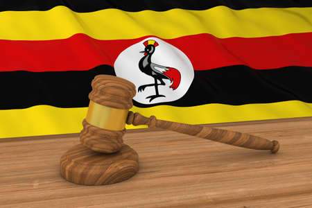 Ugandan Law Concept - Flag of Uganda Behind Judge's Gavel 3D Illustrationの写真素材