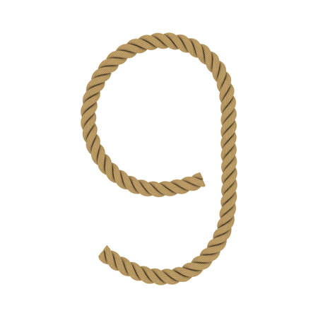 Number Nine made from Rope Isolated on White 3D Illustration