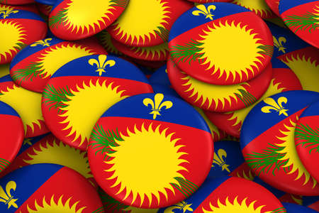 Guadeloupe Badges Background - Pile of Guadeloupe Flag Buttons 3D Illustrationの写真素材