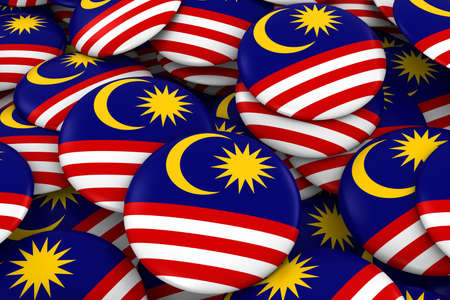Malaysia Badges Background - Pile of Malaysian Flag Buttons 3D Illustrationの写真素材