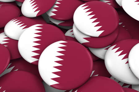 Qatar Badges Background - Pile of Qatari Flag Buttons 3D Illustrationの写真素材