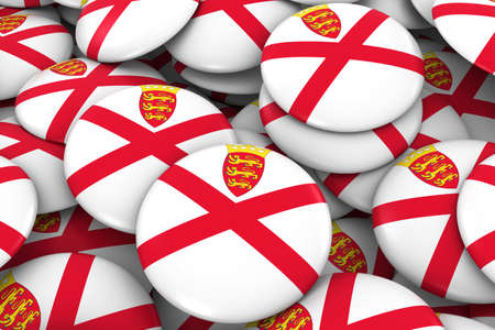 Jersey Badges Background - Pile of Channel Island Flag Buttons 3D Illustrationの写真素材