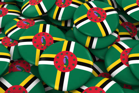 Dominica Badges Background - Pile of Dominican Flag Buttons 3D Illustrationの写真素材