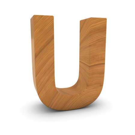 Wooden Letter U Isolated on White with Shadows 3D Illustrationの写真素材