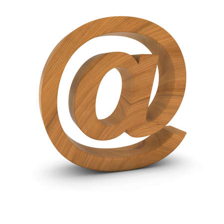 Wooden Email Symbol Isolated on White with Shadows 3D Illustrationの写真素材