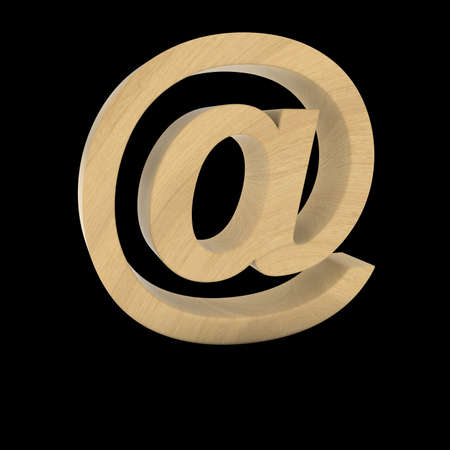 Wooden Email Symbol Isolated on Black 3D Illustrationの写真素材