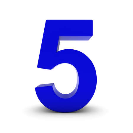 Blue Number Five Isolated on White with Shadows 3D Illustration