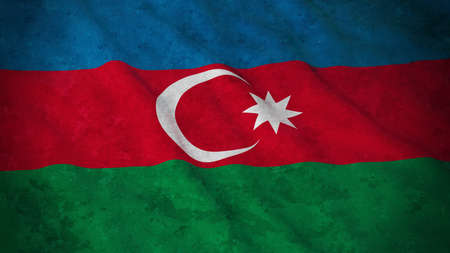 Grunge Flag of Azerbaijan - Dirty Azerbaijani Flag 3D Illustrationの写真素材