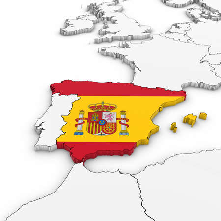 3D Map of Spain with Spanish Flag on White Background 3D Illustrationの写真素材