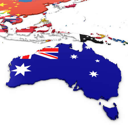 3D Map of Australia with Australian Flag on white Background 3D Illustrationの写真素材