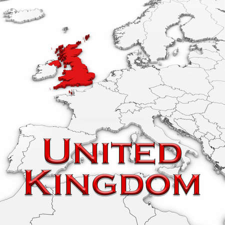 3D Map of the United Kingdom with Country Name Highlighted Red on White with White Background 3D Illustrationの写真素材