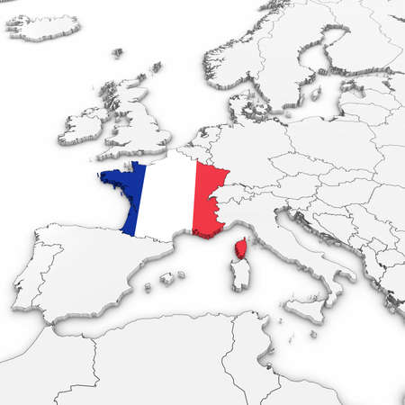 3D Map of France with French Flag on White Background 3D Illustrationの写真素材