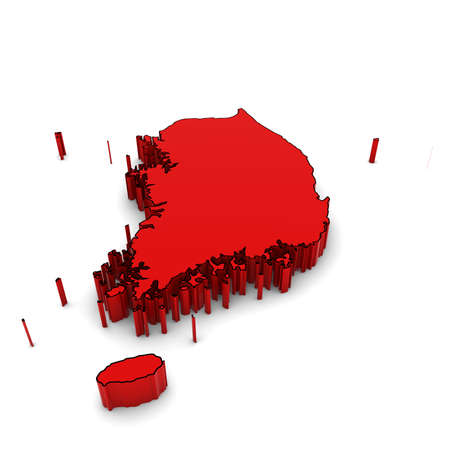 South Korea Map Outline in Red 3D Illustrationの写真素材