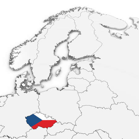 3D Map of Czech Republic with Czech Flag on White Background 3D Illustrationの写真素材
