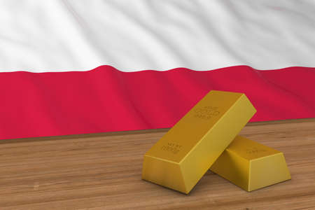 Poland Finance Concept - Gold Bars in front of Polish Flag 3D Illustrationの写真素材