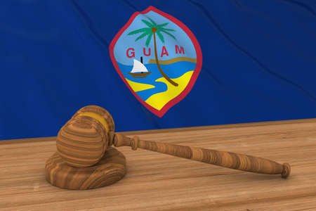 Guamanian Law Concept - Flag of Guam Behind Judge's Gavel 3D Illustrationの写真素材
