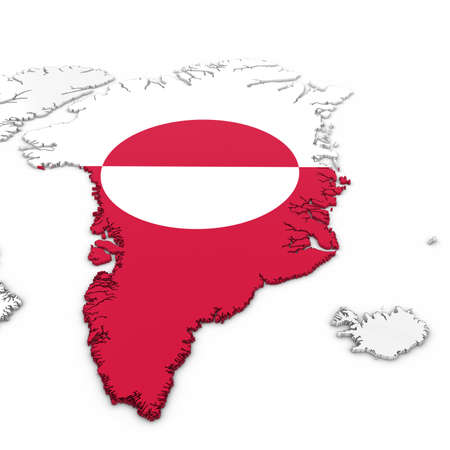 3D Map of Greenland with Greenlandic Flag on White Background 3D Illustrationの写真素材