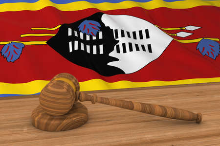 Swazi Law Concept - Flag of Swaziland Behind Judge's Gavel 3D Illustrationの写真素材
