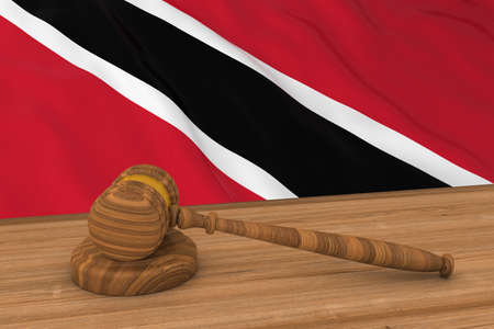 Trinidad and Tobago Flag Behind Judge's Gavel 3D Illustrationの写真素材