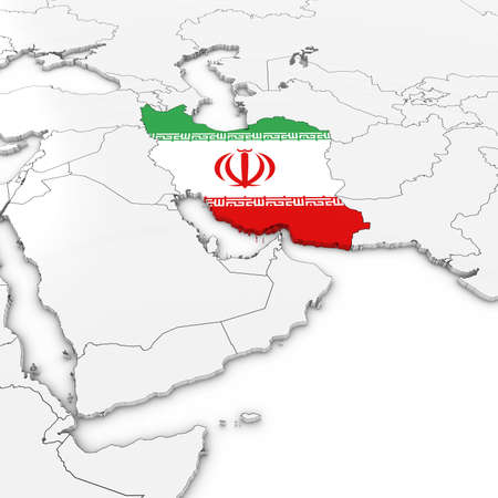 3D Map of Iran with Iranian Flag on White Background 3D Illustrationの写真素材