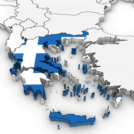 3D Map of Greece with Greek Flag on White Background 3D Illustrationの写真素材