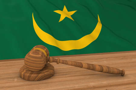 Mauritanian Law Concept - Flag of Mauritania Behind Judge's Gavel 3D Illustrationの写真素材