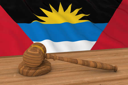 Antiguan and Barbudan Law Concept - Flag of Antigua and Barbuda Behind Judge's Gavel 3D Illustrationの写真素材