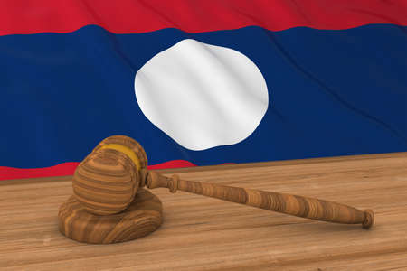Laotian Law Concept - Flag of Laos Behind Judge's Gavel 3D Illustrationの写真素材