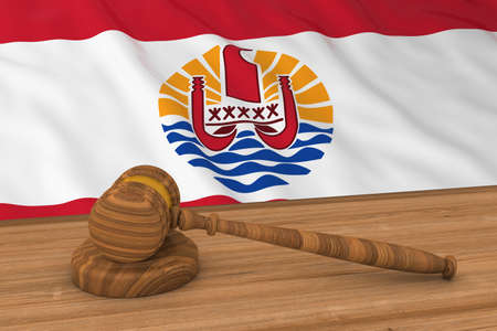 Tahitian Law Concept - Flag of Tahiti Behind Judge's Gavel 3D Illustrationの写真素材