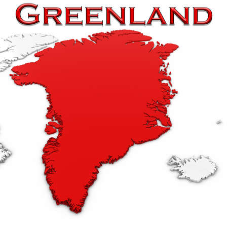 3D Map of Greenland with Country Name Highlighted Red on White Background 3D Illustrationの写真素材