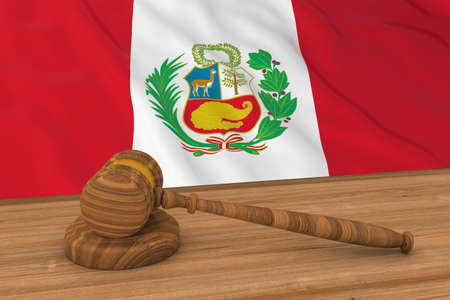 Peruvian Law Concept - Flag of Peru Behind Judge's Gavel 3D Illustrationの写真素材