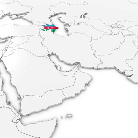 3D Map of Azerbaijan with Azerbaijani Flag on White Background 3D Illustrationの写真素材