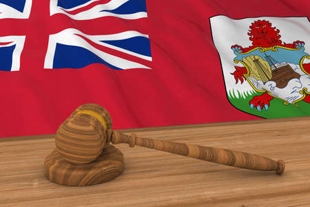 Bermudan Law Concept - Flag of Bermuda Behind Judge's Gavel 3D Illustrationの写真素材