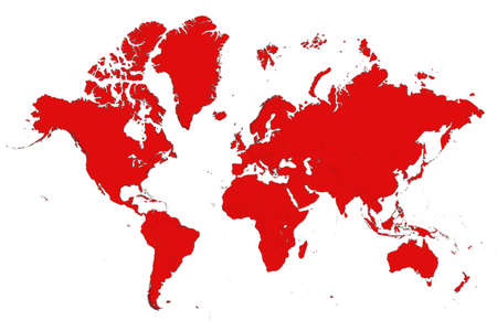 3D Map of the World in Red on White Background 3D Illustrationの写真素材