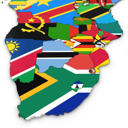 3D Map of Southern Africa with National Flags on White Background 3D Illustrationの写真素材